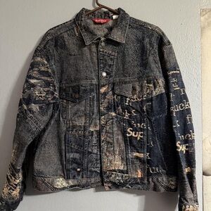 Supreme Black and Tan Distressed Denim Jacket